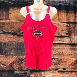 Harley-Davidson Women's Bright Red Logo Tank with Ring-Strap Detail